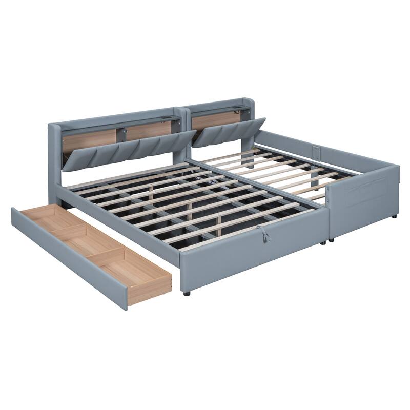 Queen Size & Twin XL Size Upholstered Platform Bed with Hydraulic Storage System, Drawer Box and USB Ports