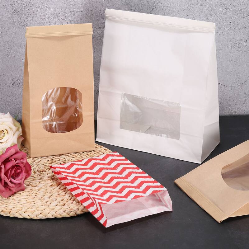 Bakery Bags with Window, Tin Tie Tab Lock Bags, Brown
