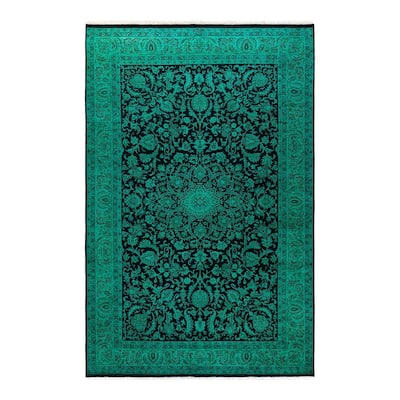 Overton Hand Knotted Wool Vintage Inspired Modern Contemporary Overdyed Green Area Rug - 6' 1" x 9' 3"