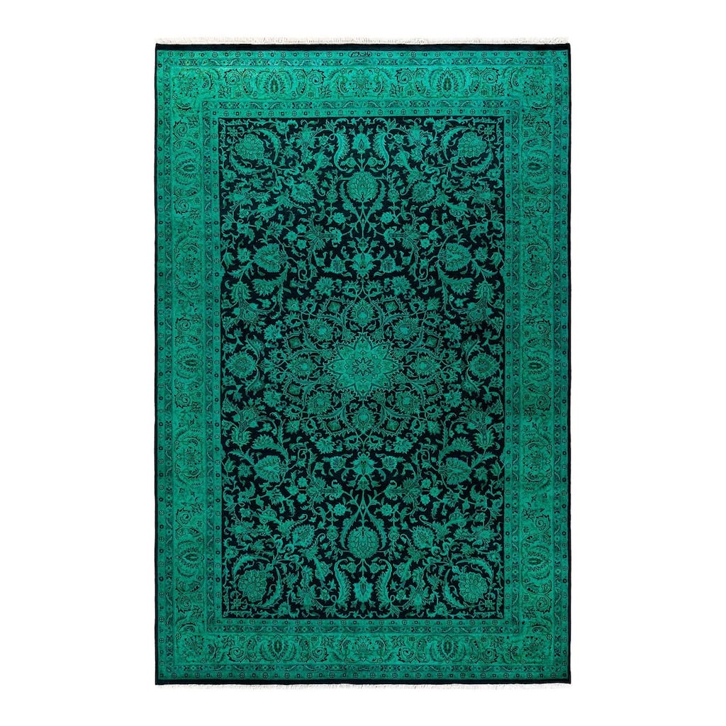Overton Hand Knotted Wool Vintage Inspired Modern Contemporary Overdyed Green Area Rug - 6' 1" x 9' 3"