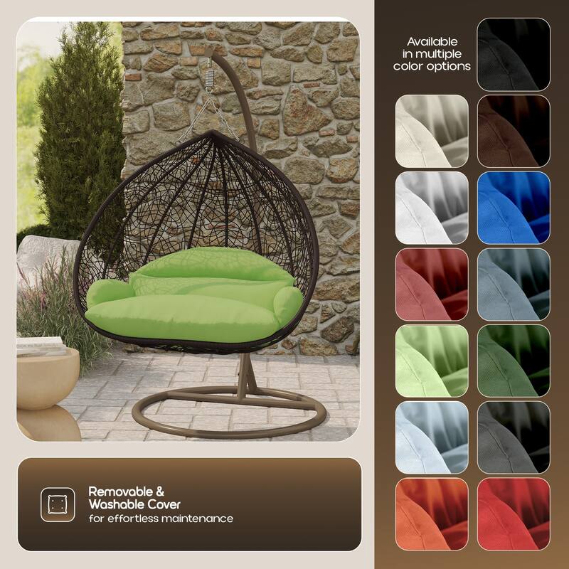 2-Person Egg Swing Chair in Brown Stainless Steel 2-Seater Porch Swing with Stand for Outdoor and Indoor - 77.95" Height