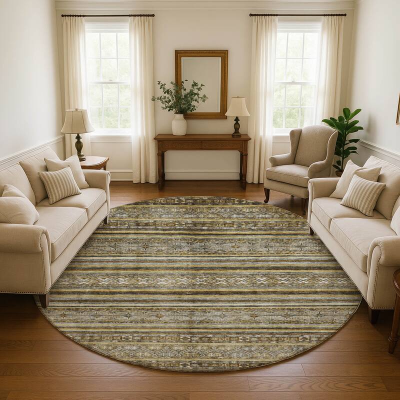 Premium Washable Super Soft Global Stripes Mayfield Rug - Brown - 8' x 8'