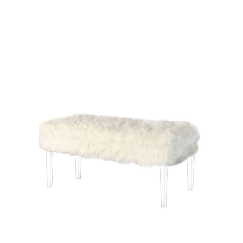 HomeRoots 42" Gray and Clear Upholstered Faux Fur Bench with Flip top
