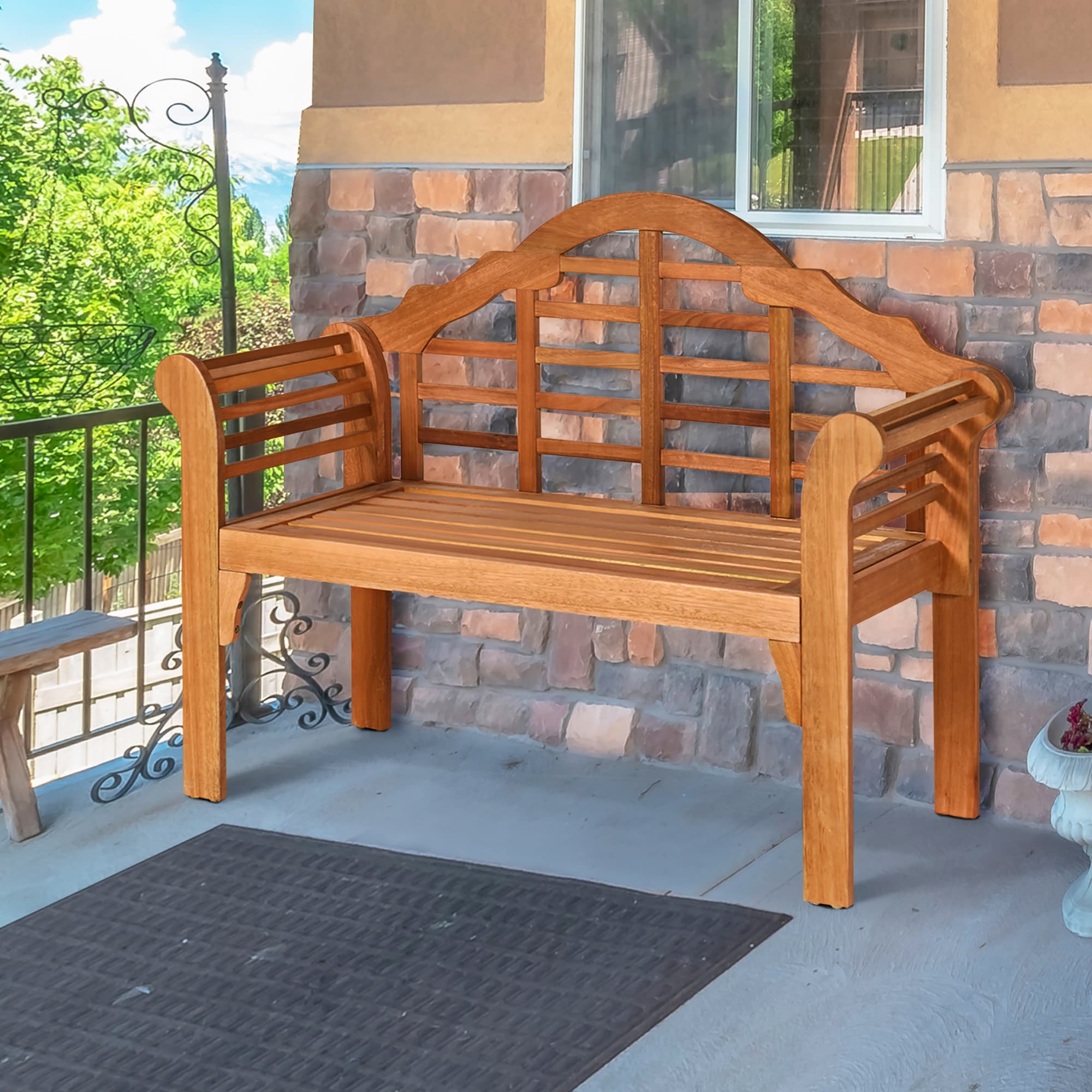 Outdoor Wood Folding Bench 4 Ft Garden Loveseat Chair Bed Bath