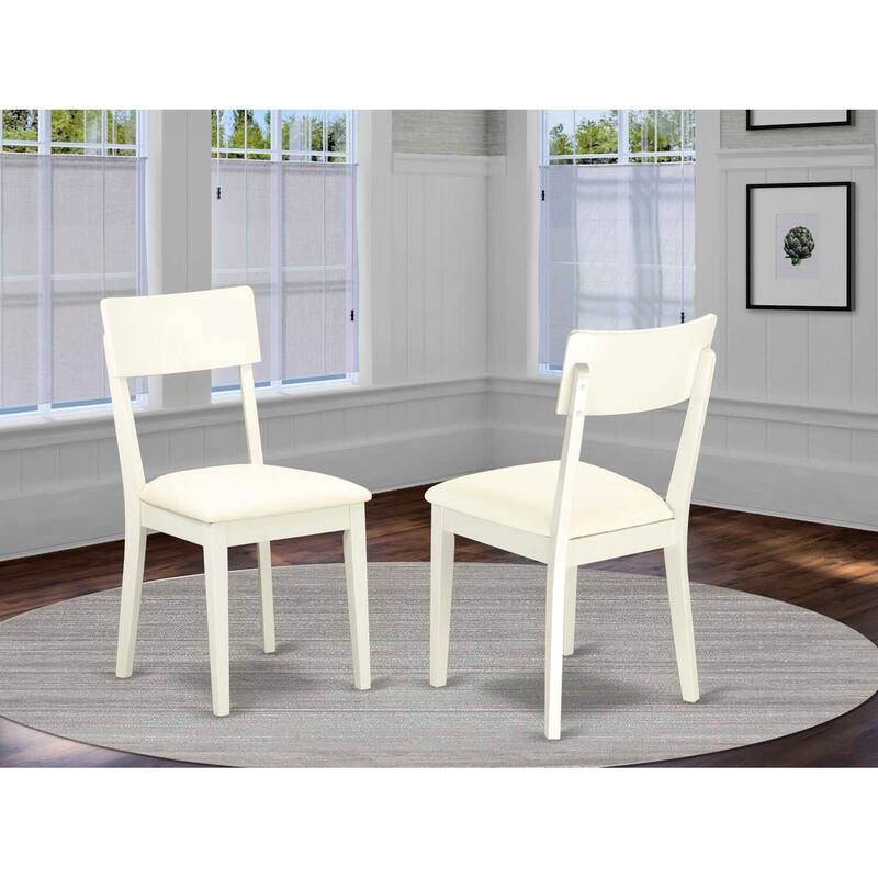 Slat Back Dining Chair - Linen White Finish - Faux Leather Seat - Modern Kitchen Chair