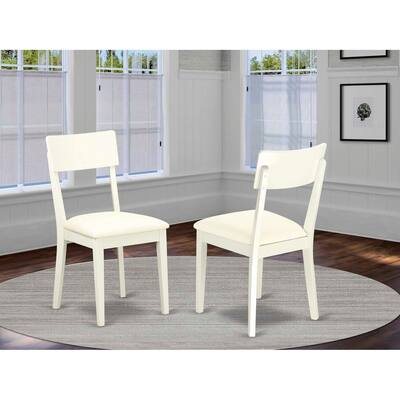 Slat Back Dining Chair - Linen White Finish - Faux Leather Seat - Modern Kitchen Chair