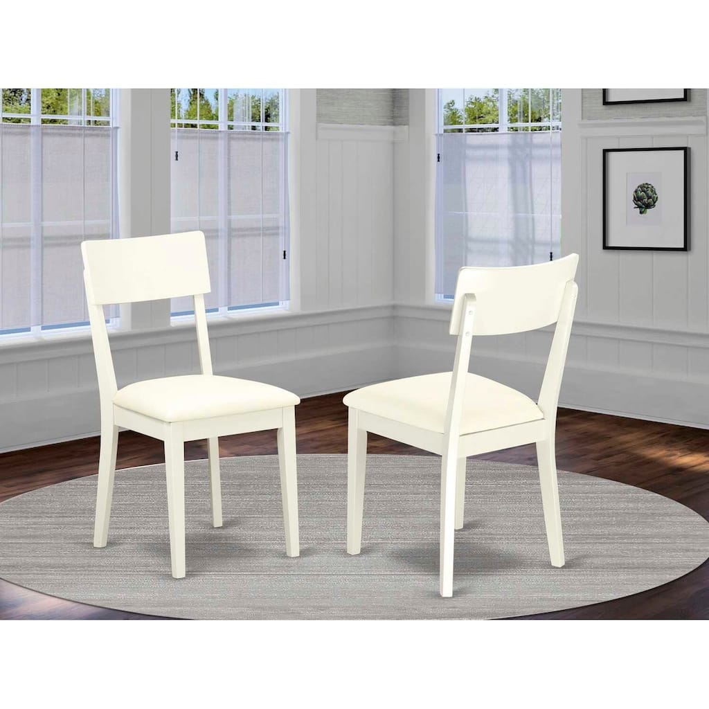 Slat Back Dining Chair - Linen White Finish - Faux Leather Seat - Modern Kitchen Chair
