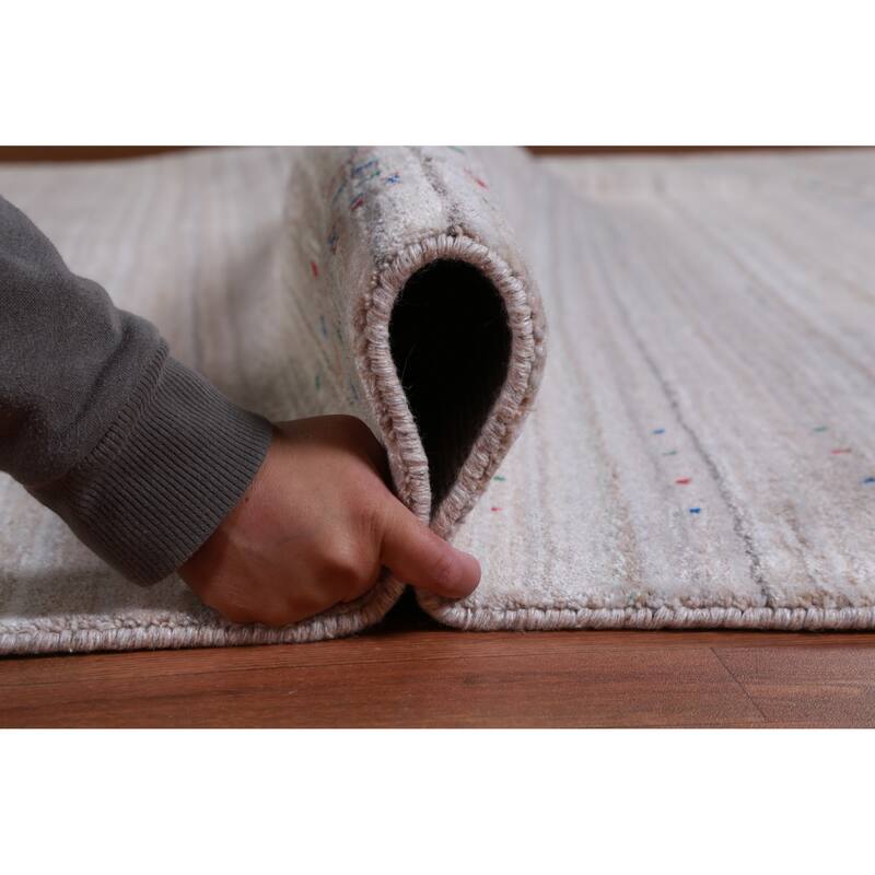 Hand Knotted Oriental 100% Wool Carpet Tribal Stripe Beige & Ivories Gabbeh Area Rug - 12' 7'' X 9' 2''