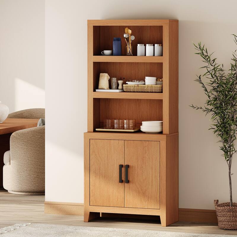 74" Tall Bookshelf with Door, Farmhouse Bookcase with Adjustable Shelf and Storage Cabinet for Living Room, Office