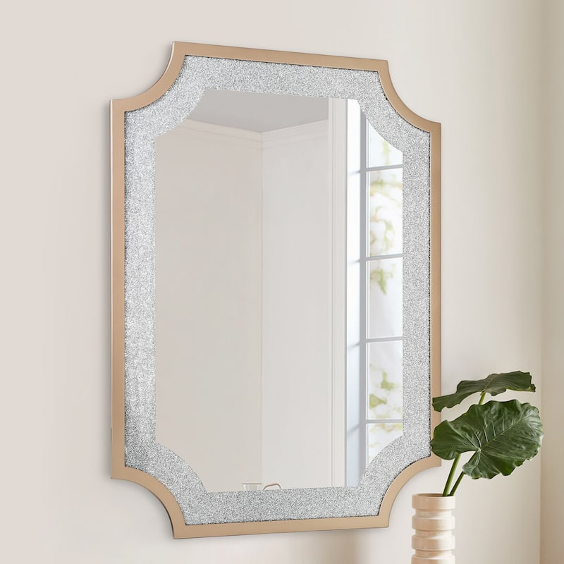 Rectangle Wall Mirror Sparkling Crystal Diamond Accent Bathroom Vanity Mirror - Gold