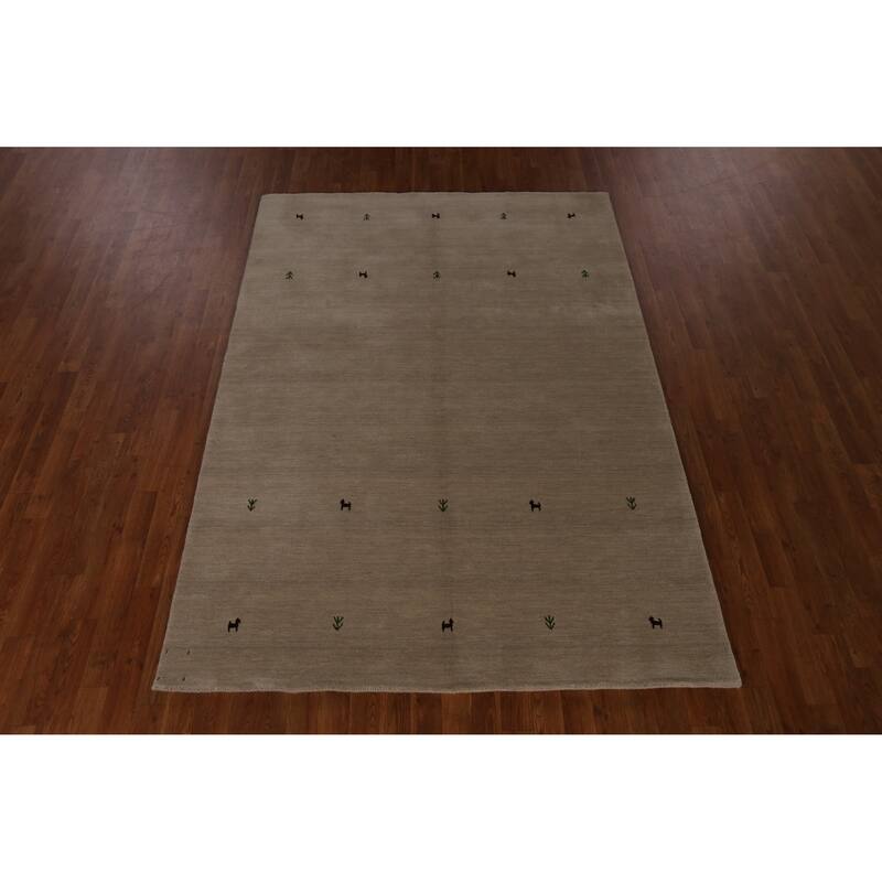 Hand Knotted Oriental 100% Wool Carpet Tribal Animal Pictorial Beige & Ivories Gabbeh Area Rug - 7' 7'' X 5' 4''