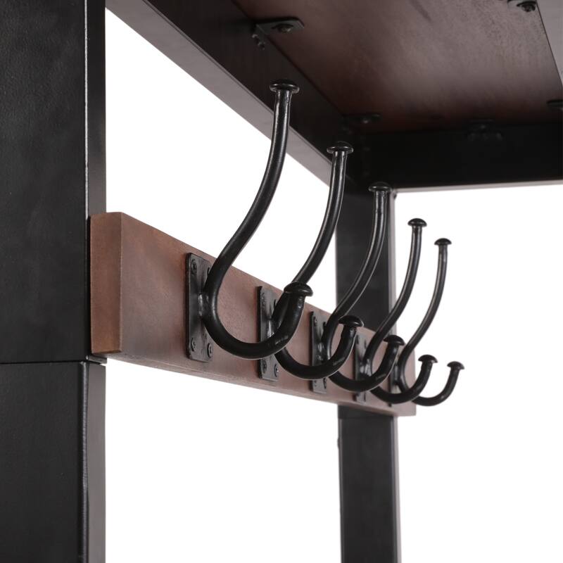 Industrial Style Coat Rack, Multi-Functional Coat Rack with 5 Hooks, Bench, Handcrafted Design
