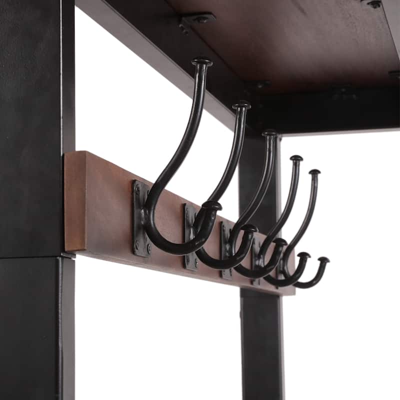 Roomfitters Industrial Hall Tree with Bench, Coat Rack with Hooks and Storage Shelf, Entryway Organizer Stand, Coffee