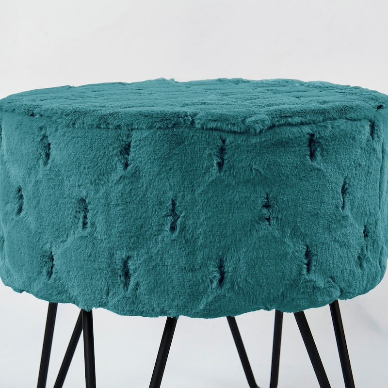 Jacquard Solid Fauxfur Round Ottoman