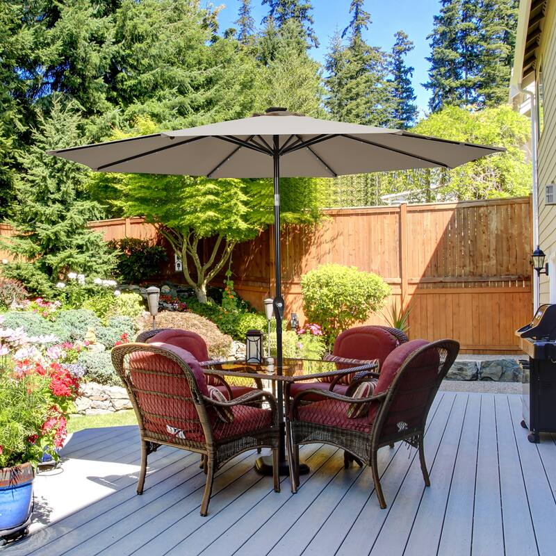 Costway 10' Solar LED Lighted Patio Market Umbrella Shade Tilt