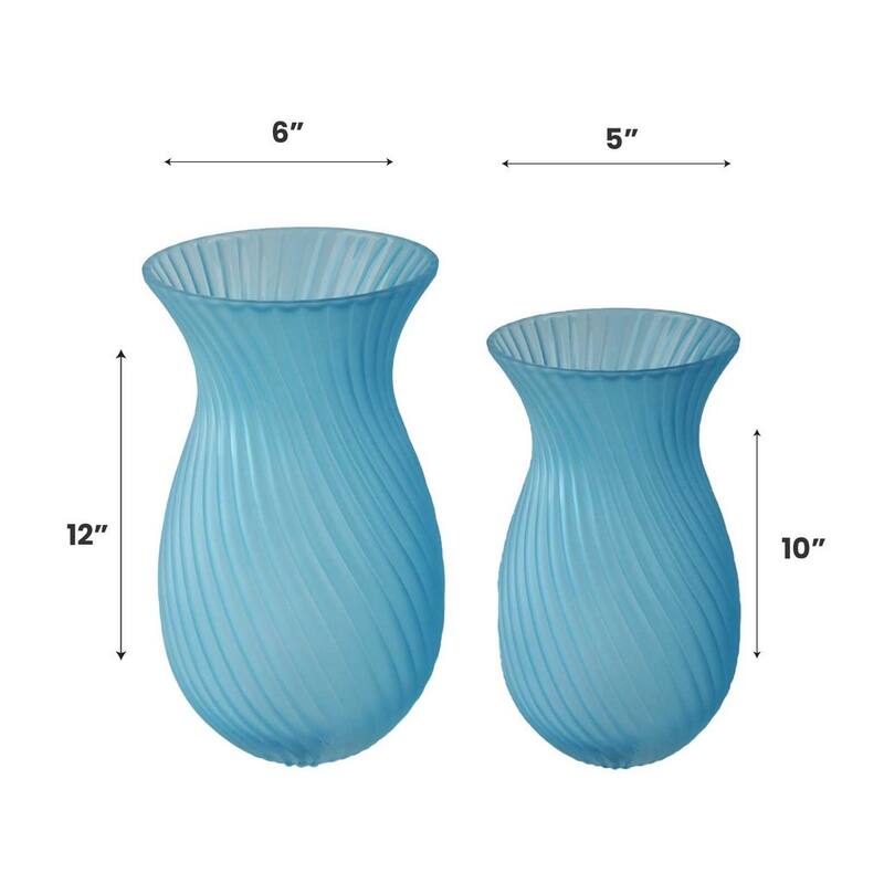 Frosted Glass Tulip Table Vases, Set of 2 with Swirl Pattern Design
