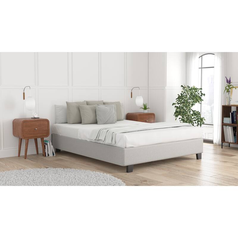 California King Bed Frame, 14 Inch Platform Bed, Modern Minimalist Design, Stone Finish