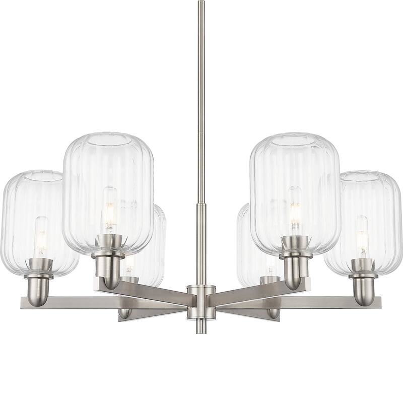 Innovations Lighting 716-6CR-14-24 Preston Chandelier Cylinder Preston - Satin Nickel / Clear