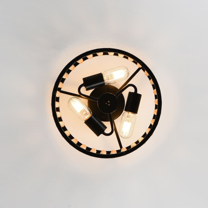 Starsky 3-light 12in. Bohemian Drum Ceiling Light Wood Bead Semi Flush Mount