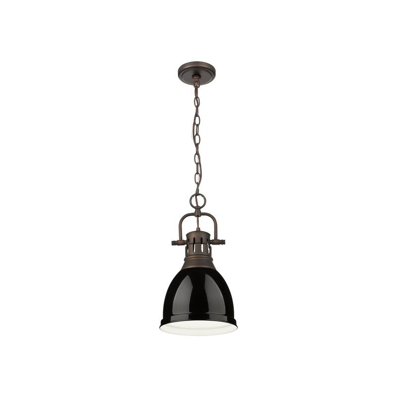 Yep by Golden Lighting Duncan 1-light 9in Chain Hung Pendant in Rubbed Bronze and Black shade
