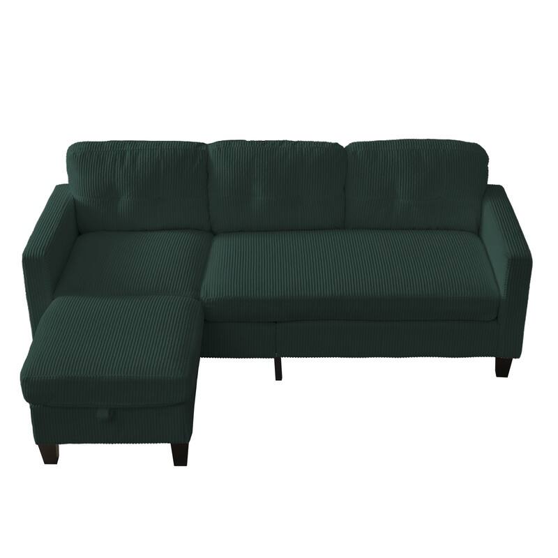 Mixoy 76'' L-Shaped Small Sofa Couch,3-Seater Corduroy Sectional Sofa with Storage Ottoman