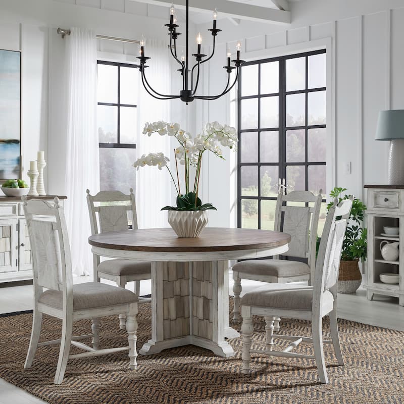 River Place Riverstone White 5 Piece Pedestal Table Set - Riverstone White