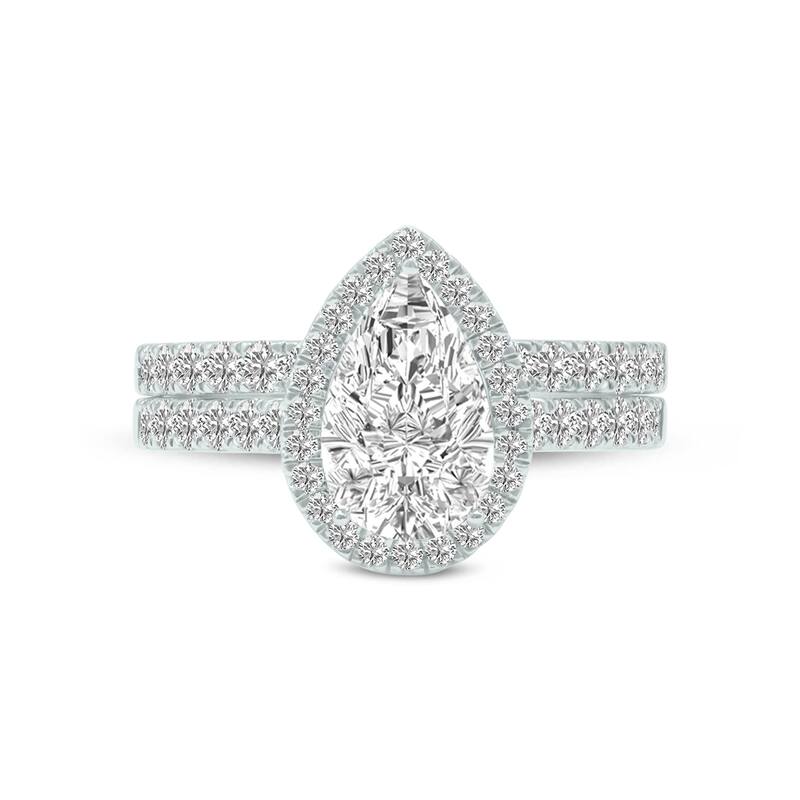 Marquee 4 1/3 Carat TW Center Pear Shape Lab Grown Diamond Halo Bridal Set in 14Karat White Gold