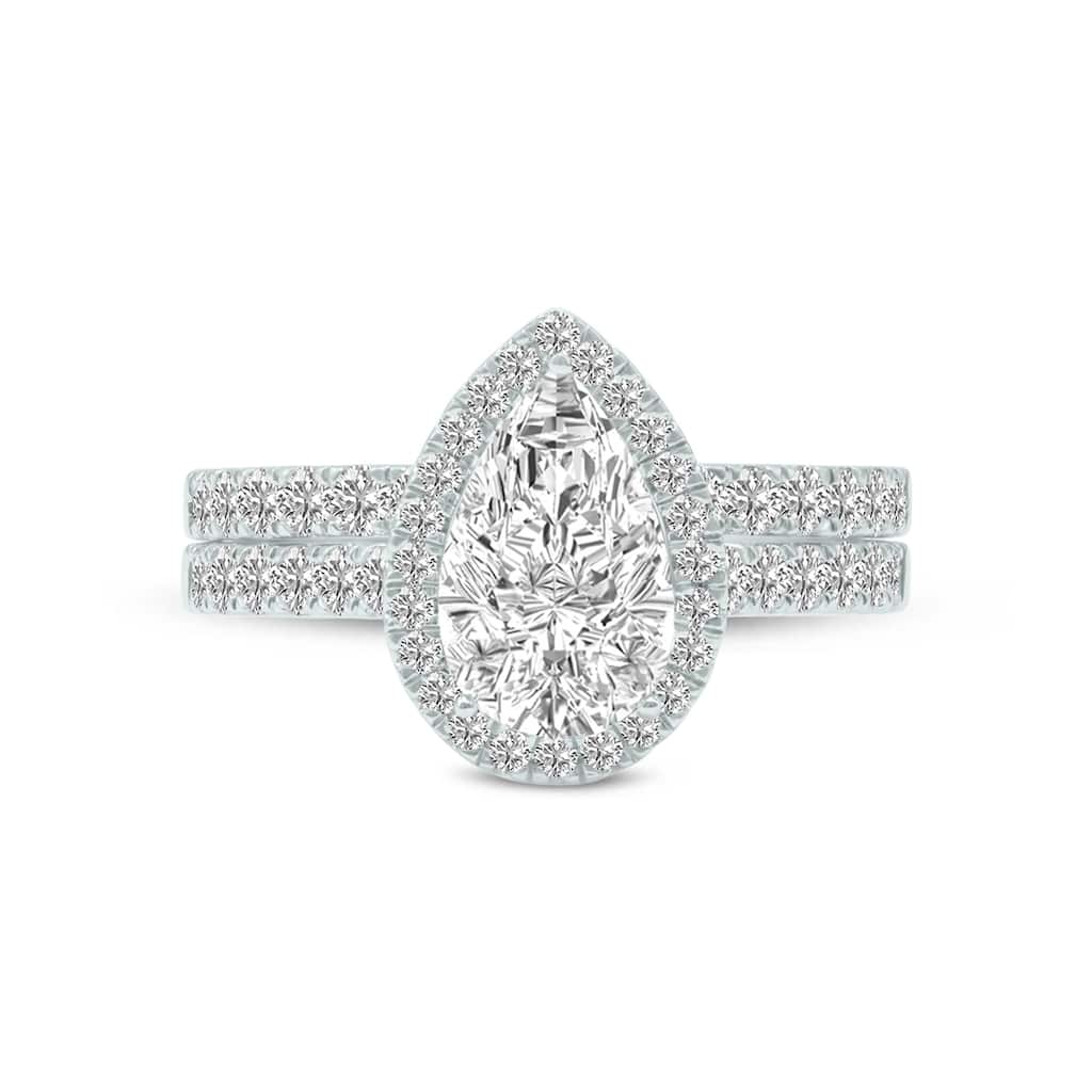 Marquee 4 1/3 Carat TW Center Pear Shape Lab Grown Diamond Halo Bridal Set in 14Karat White Gold