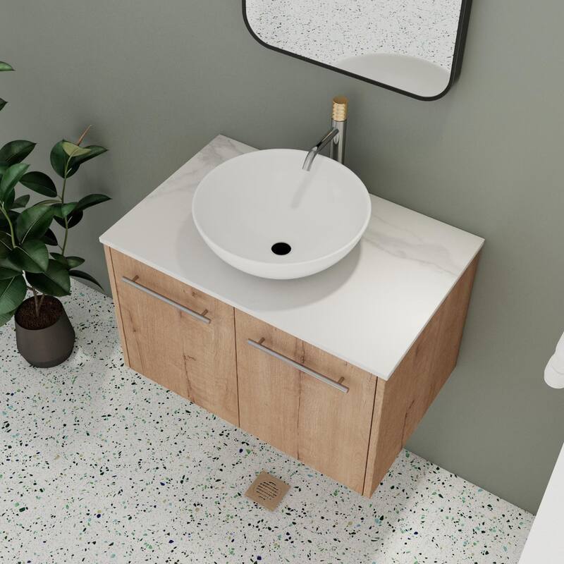 Beingnext 24"/30" Single Bathroom Vanity with Sink, Floating Bathroom Vanity with 2 Soft Close Doors - 30''W - Imitative Oak-321