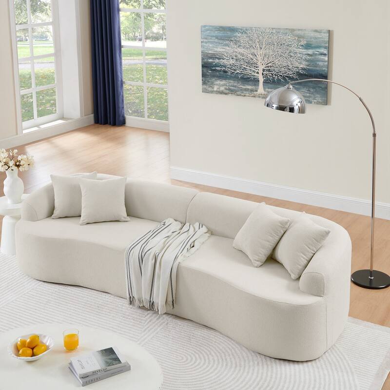 Curved Modular Sectional Sofa in Lamb's Wool Fabric, Modern Minimalist Style, Compressed (No Assembly Required) - Beige
