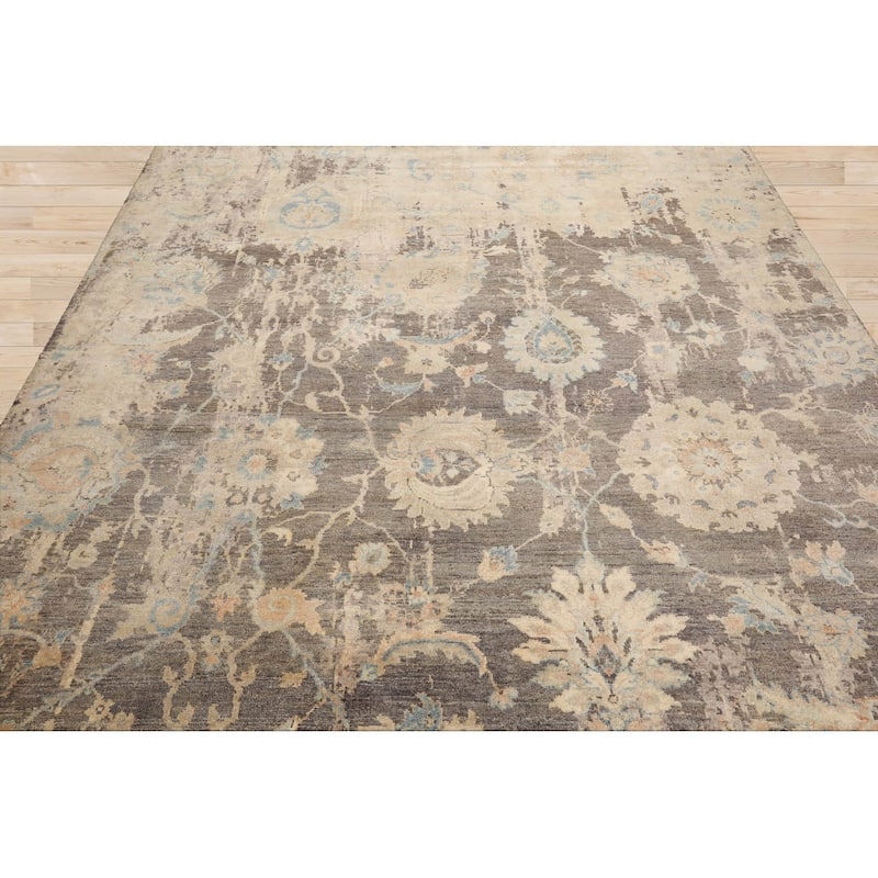 Multi Size Hand Knotted Blue Traditional Oushak Wool Oriental Area Rug - 7' 9'' x 9' 10''