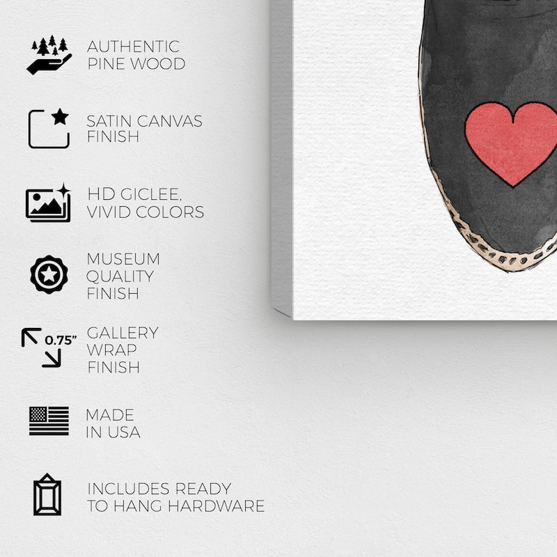 Wynwood Studio Canvas Fashion and Glam Heart And Kiss Slippers Black and Light Red Glam Wall Art Canvas Print