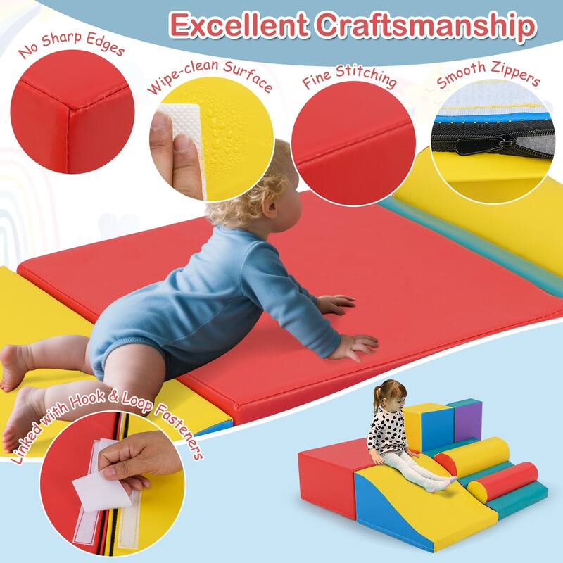Gymax 7 PCS Toddler Climbing Blocks w/Hook & Loop Fasteners & Gift for - Multi