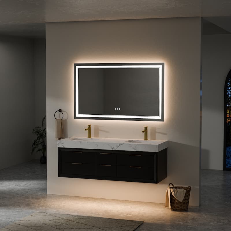 60" Wall-Mount Double Vanity with LED Light. - 60 inch