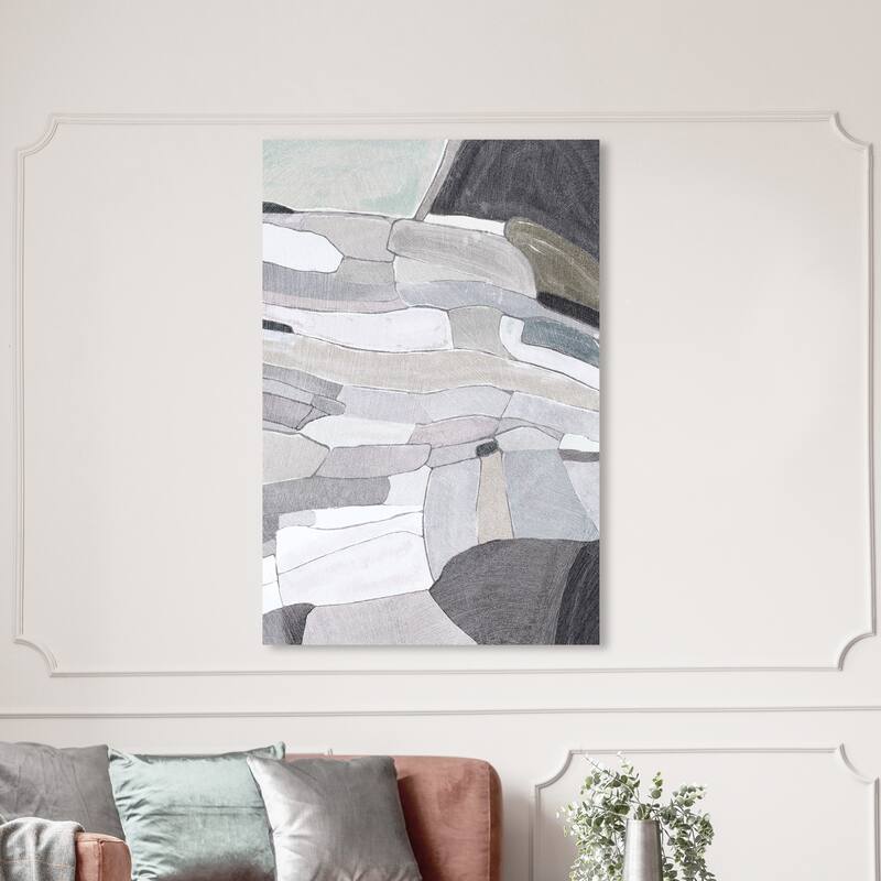 Wynwood Studio Canvas Abstract Rock Cascade Gray and Modern & Contemporary Wall Art Canvas Print - 54 x 36