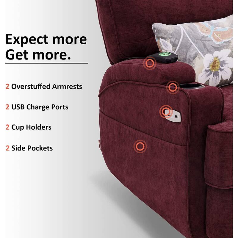 MCombo Electric Power Swivel Glider Recliner Chair with Heat and Massage, Fabric 7752