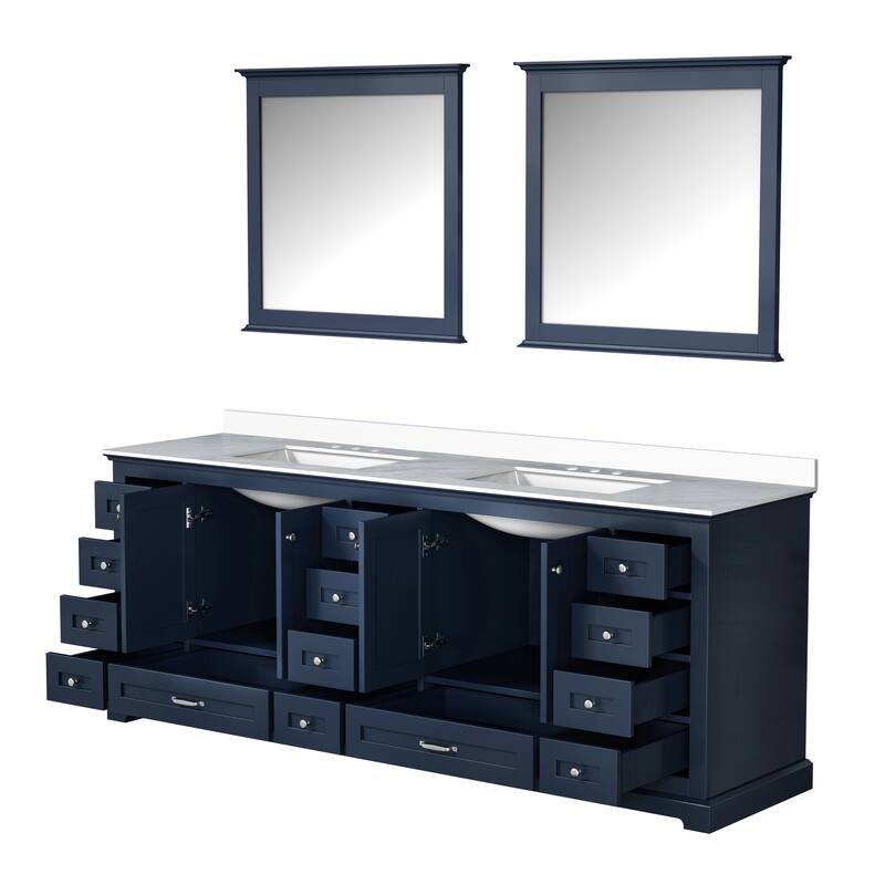 Dukes 84 in. W x 22 in. D White Double Bath Vanity, Cultured Marble Top, and 34 in. Mirrors