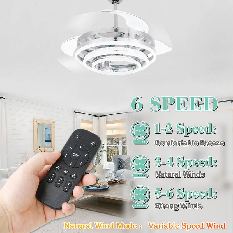 Oaks Aura 42in. DIY Shape Retractable Ceiling Fan With Lights, 6-Speed Latest DC Motor Color Changing Remote Control Ceiling Fan