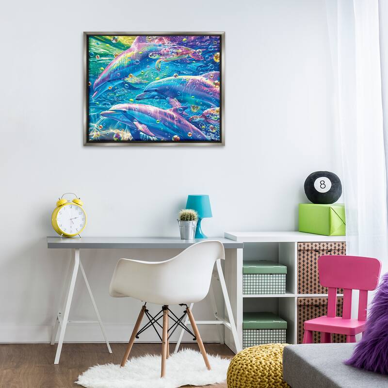 Stupell Chromatic Dolphins Trio Framed Floater Canvas Wall Art Design By Michael Ward