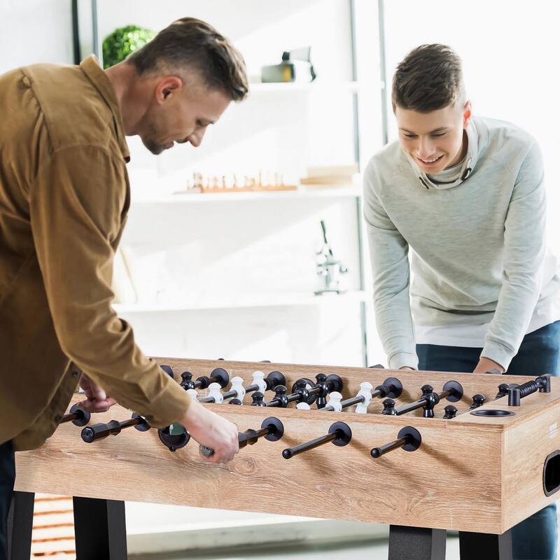 Light Wood MDF Foosball Table with 26 Players, Anti-Slip Handles and Adjustable Legs - 55x28.6x34 in