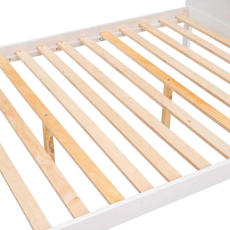 Twin over Full Bunk Bed with Shelves, Storage Staircase and 2 Drawers, White