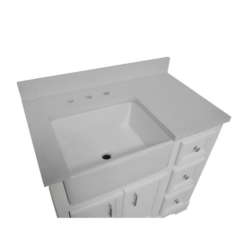 KitchenBathCollection Zelda 36" Farmhouse Bathroom Vanity with Quartz Top