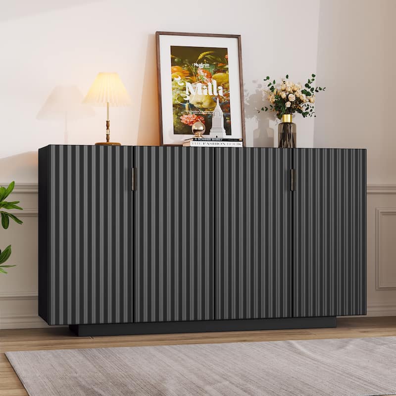 4 Wavy Doors Ample Storage Space Sideboard - Black