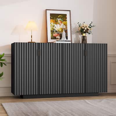 Wavy Doors Buffet Sideboard Entryway Floor Cabinet Console Table, Black