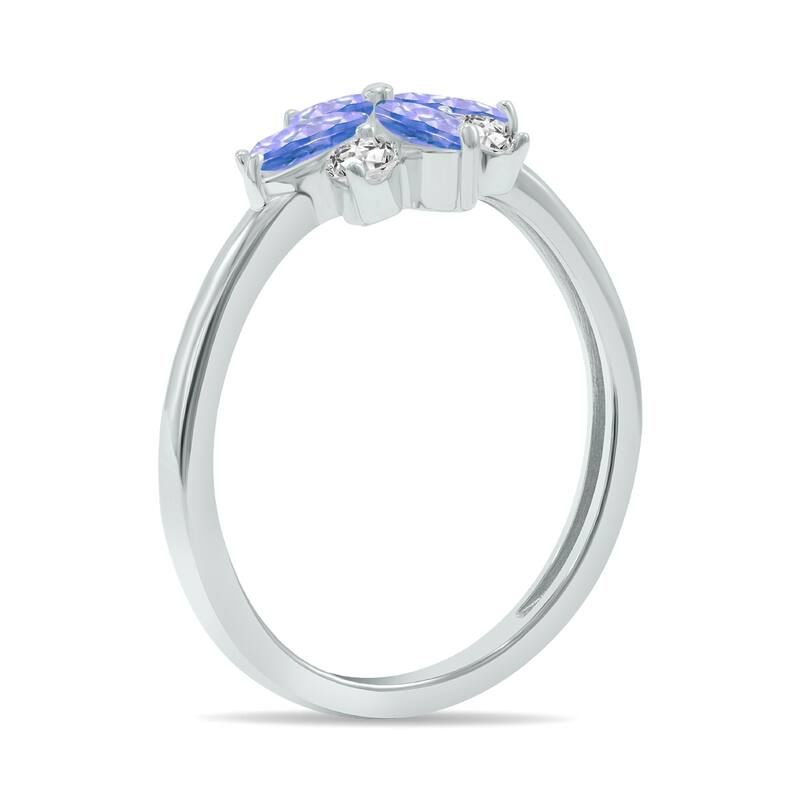 Marquee Jewels 3/4 Carat TW Tanzanite and Diamond Flower Ring in 10K White Gold
