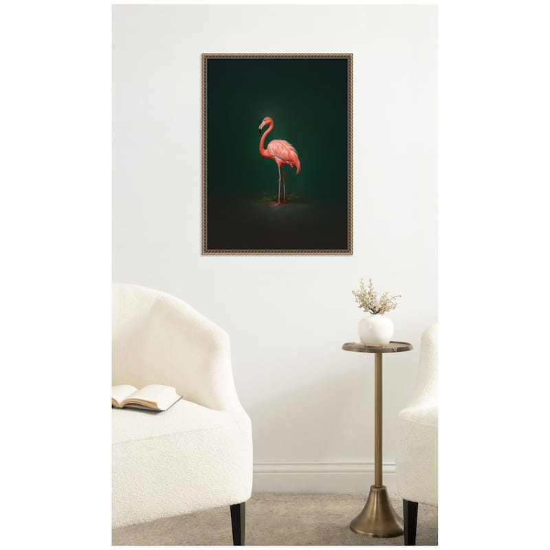 Kate and Laurel Flamingo Side View Rich Green Backdrop by The Creative Bunch Studio Framed Canvas Wall Art Print