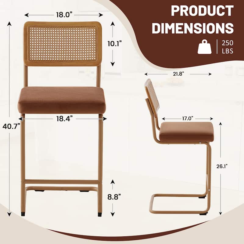 Set of 3 Counter Height Bar Stools with Woven Rattan Back and Footrest for Kitchen Island - 26" H
