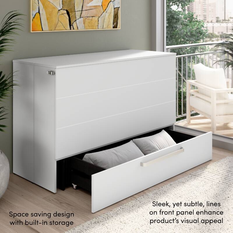 Bestar Borealis 57W Full Murphy Cabinet Bed with Pullout Drawer