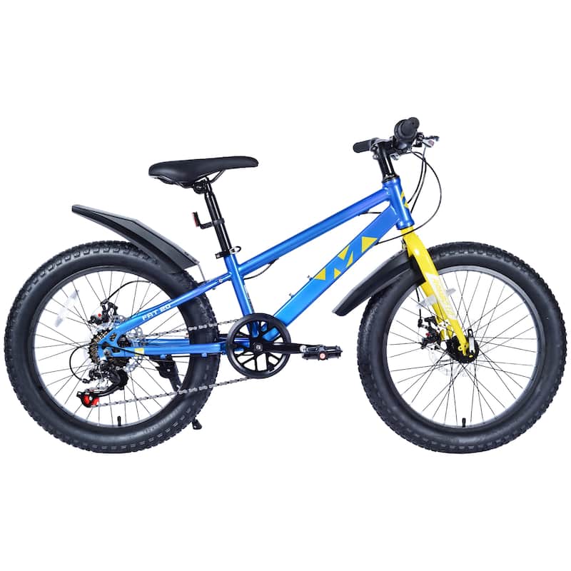 Kids' Fat Tire Bike - Dual-Disc Brake, Shimano 7-Speed, Beach/Snow Bicycle, Unisex - 20