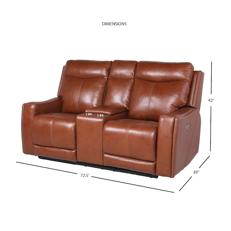 Newport Power Top Grain Leather Reclining Loveseat with Console by Greyson Living